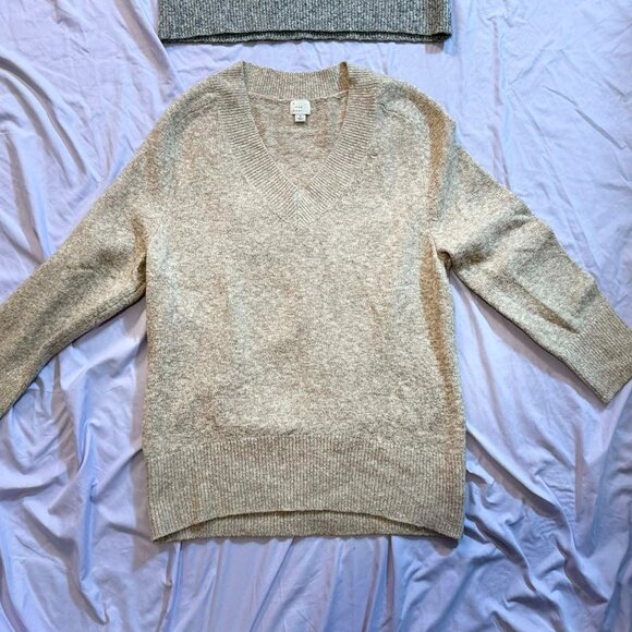 TWO "a new day" brand Short Long Sleeve VNeck Sweaters (Grey & Wheat) SIZE SMALL - Picture 3 of 11
